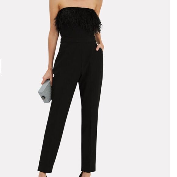 NWT Anthropologie SAYLOR Jane Feathers Strapless Jumpsuit Black Sz 16 - Picture 10 of 14